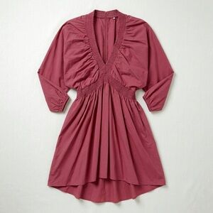 Boho Chic Smocked Empire Waist Balloon Sleeve Rose Cotton Festival Summer Dress